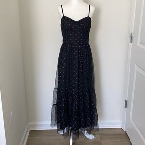 Betsey Johnson black tulle and pink glitter lip print dress